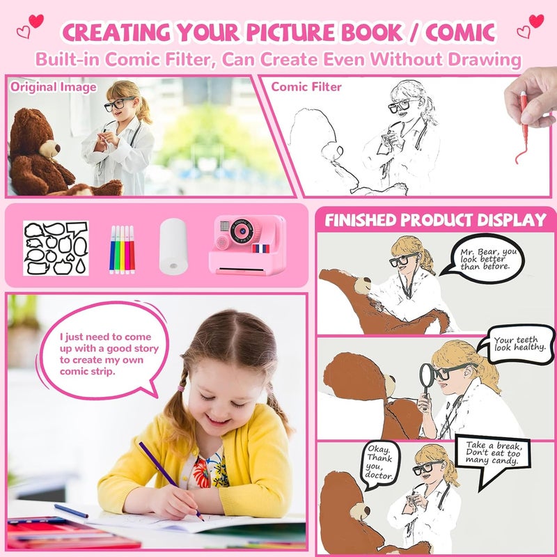 Yosfeng Instant Print Camera for Kids - Christmas Birthday Girls Gifts for Age 3 4 5 6 7 8 9 10 Year Old, 2.4 Inch Screen Kids Instant Camera, Kid Digital Video Cameras Toys with 32 GB SD Card - Image 5